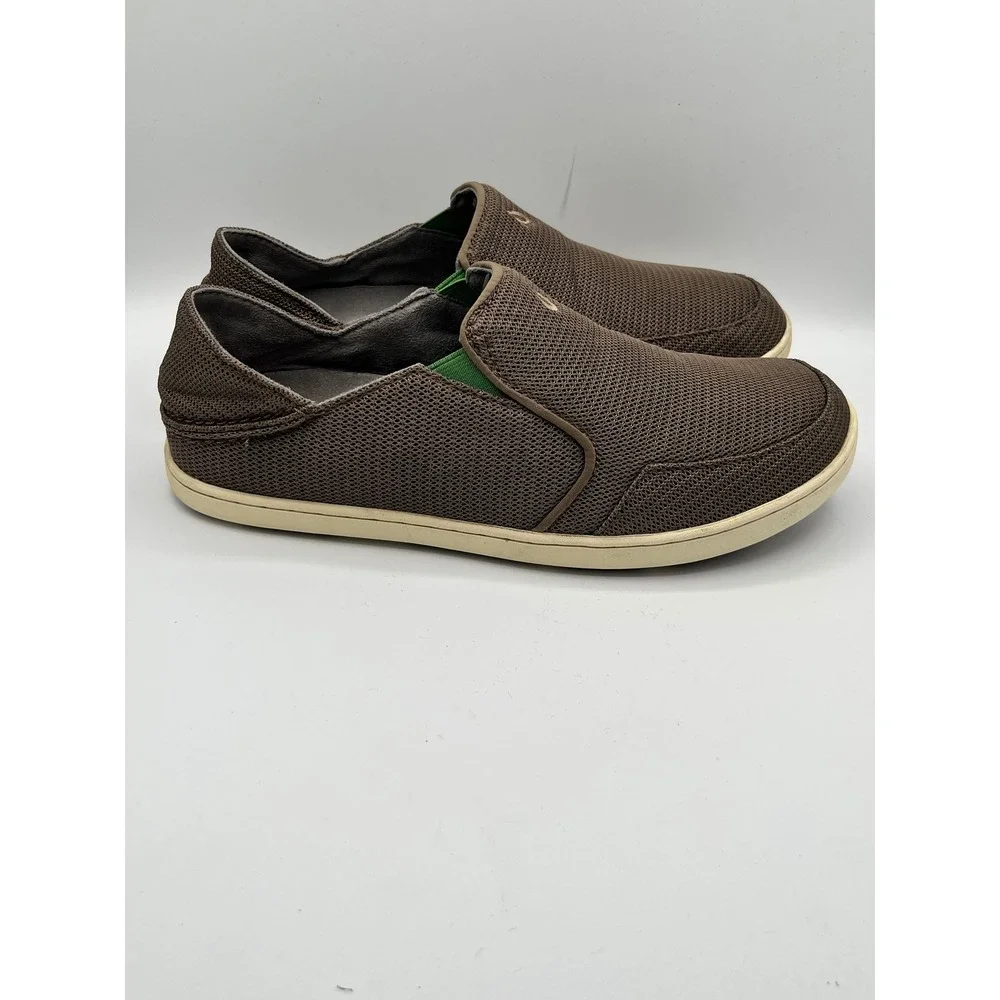 OluKai Nohea Mesh Mens Slip On Shoes Brown Dark Wood Mustang 10188-13AP Size 8.5